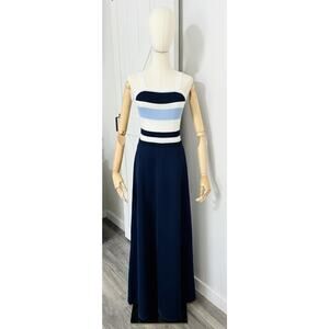 Vintage 70s Roncelli Size 9/10 Navy Blue White Fit & Flare Maxi Dress Mod Retro